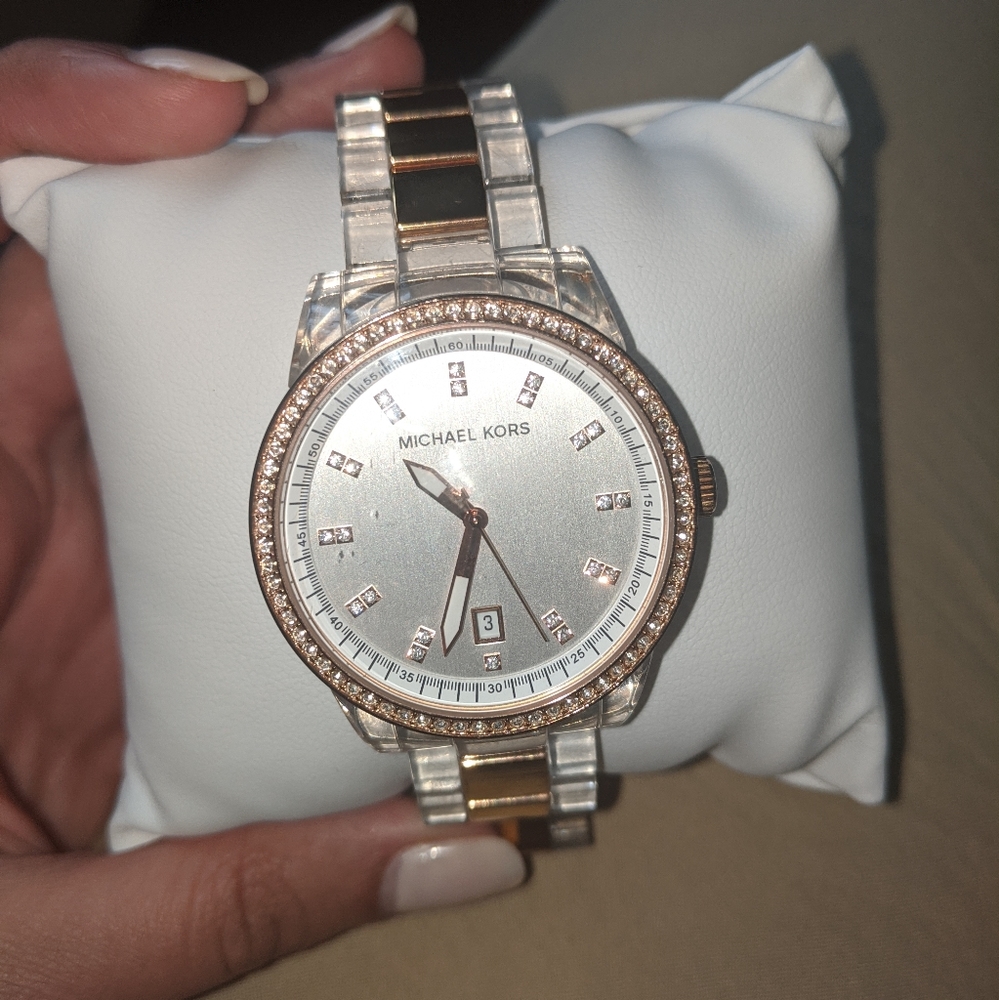 Michael Kors MK clear gold crystal diamond watch - Picture 2 of 8